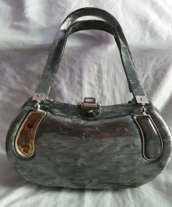 1950s Grey Marbleised lucite Handbag/ purse / Lab… - image 2
