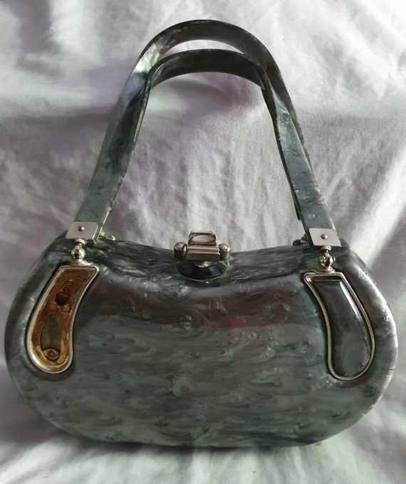 1950s Grey Marbleised lucite Handbag/ purse / Lab… - image 8