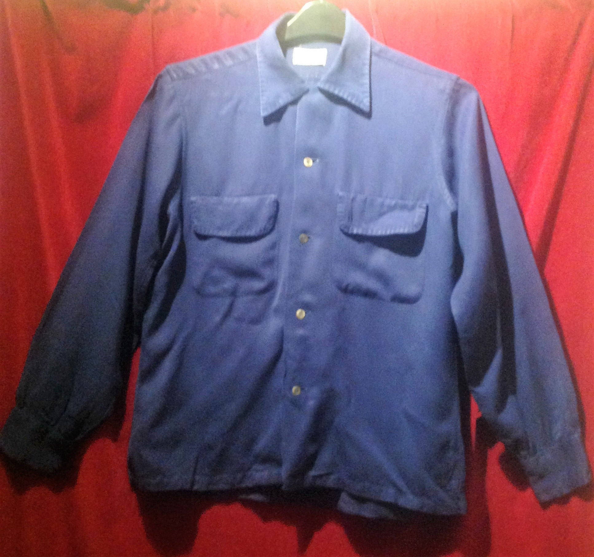 1950s Rayon Shirt - Navy Blue / 50s Vintage Shirt / Make 1950s Rayon Shirt - Navy Blue / 50s Vintage Shirt / Make