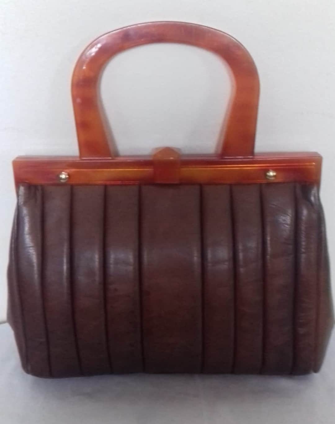 Sac Seau En Cuir Marron Vintage Années 1940 - Pièce Unique, Anse Unique - Occasion Rétro