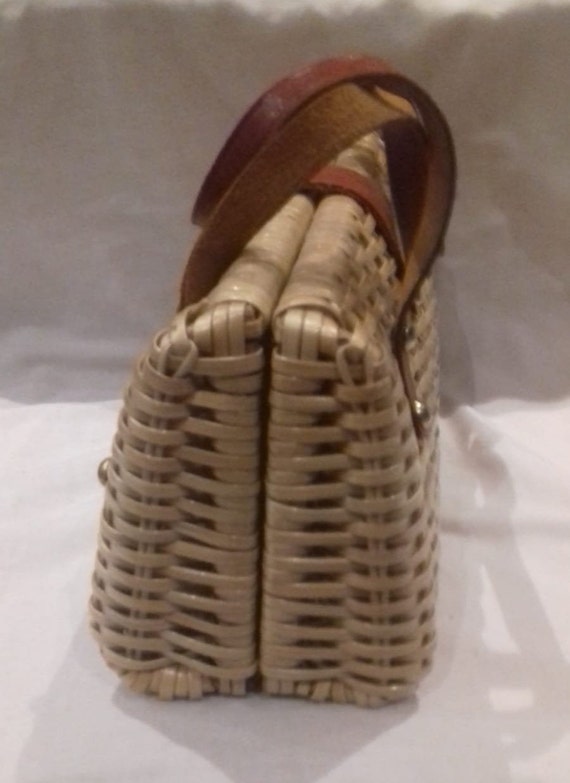1950s Basket Bag / 50s wicker and leather Handbag… - image 7
