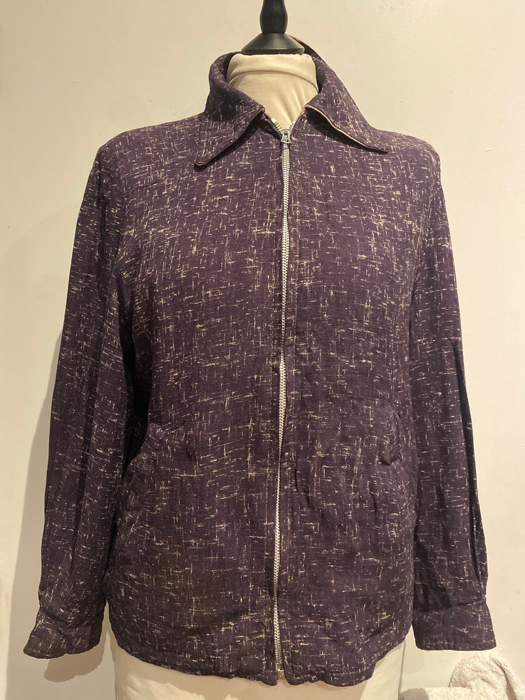 1940s -50s Original Reversible Rayon / Gaberdine Flecked Jacket