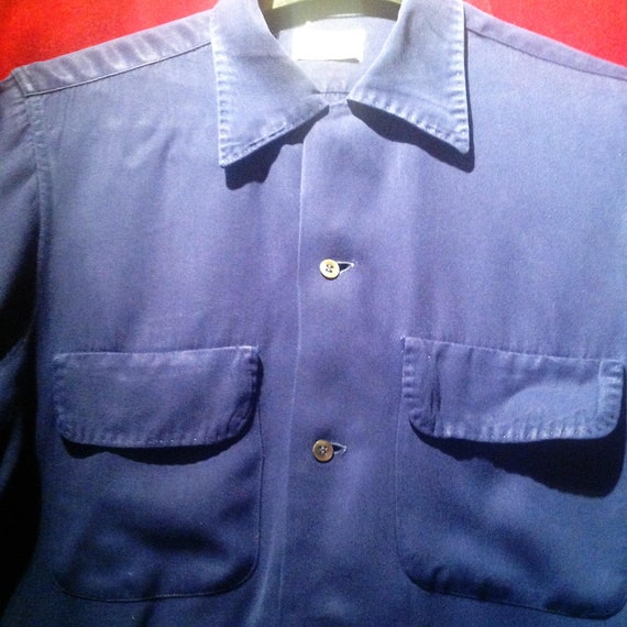 1950s Rayon Shirt - Navy Blue / 50s Vintage Shirt / Make 1950s Rayon Shirt - Navy Blue / 50s Vintage Shirt / Make
