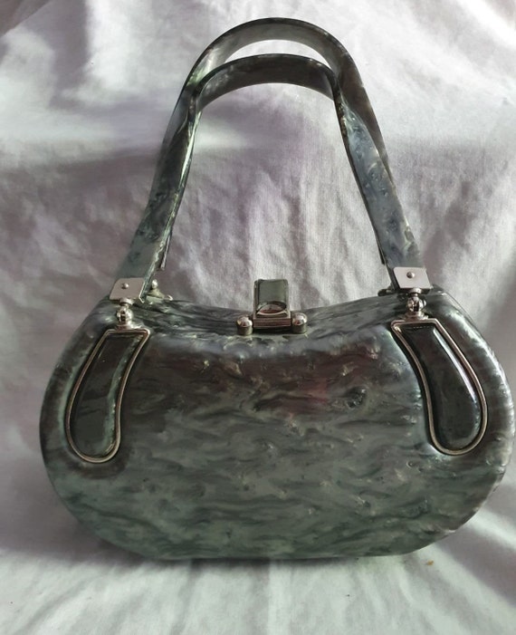 1950s Grey Marbleised lucite Handbag/ purse / Lab… - image 1