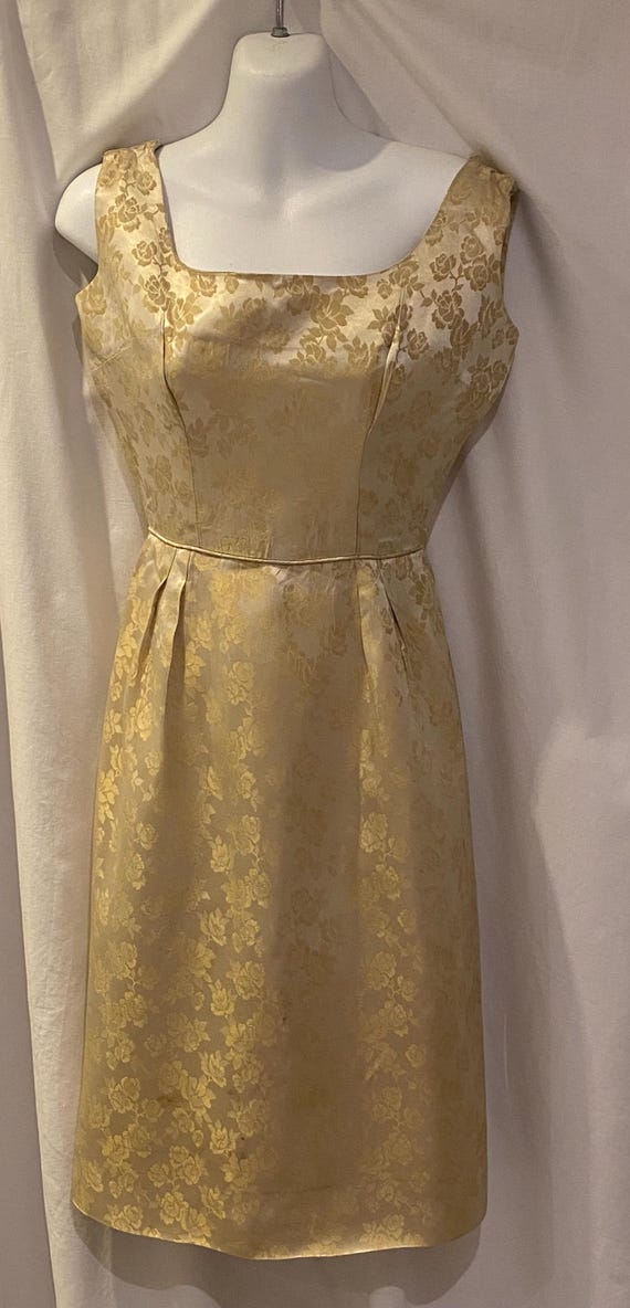 1950s Vintage Gold Brocade wiggle dress/ 50s Gold wiggle dress / 1950s pencil dress