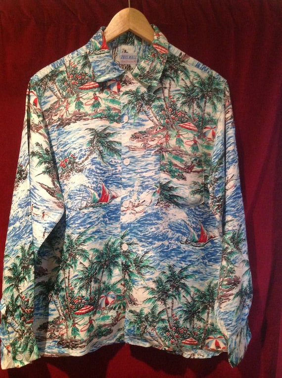 1950s Vintage Rare Hand Painted Silk Hawaiian Shir