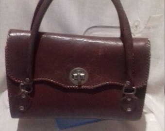1940s WW2 Leather Handbag / Purse / Brown leather bag