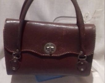 1940s WW11 Leather Handbag / Purse / Top handle Brown leather handbag