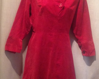 1950s Red Ladies Corduroy Dress / make - PEGGY PAGE - LONDON.