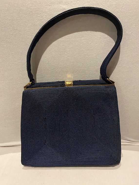 1940s- 50s Navy Blue CORDE' Handbag - Purse / 40s -50s Navy Blue