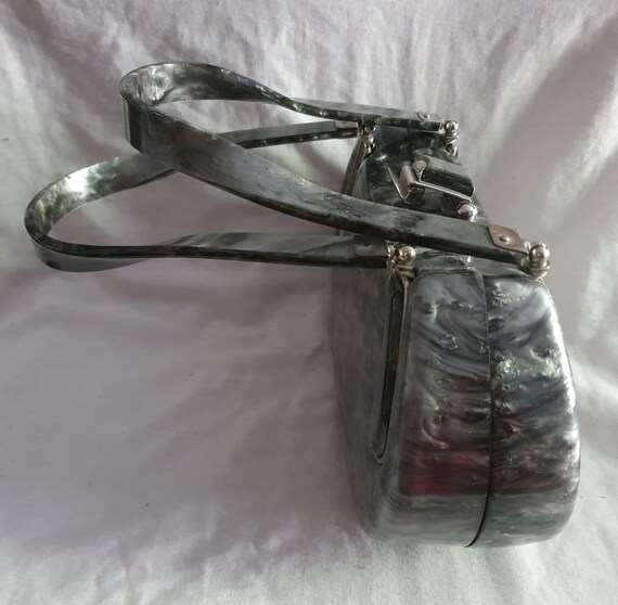 1950s Grey Marbleised lucite Handbag/ purse / Lab… - image 6