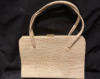 1960s Vintage Mock Croc Creme Handtasche - Geldbörse / Beige Henkeltasche Handtasche Doppelriemen