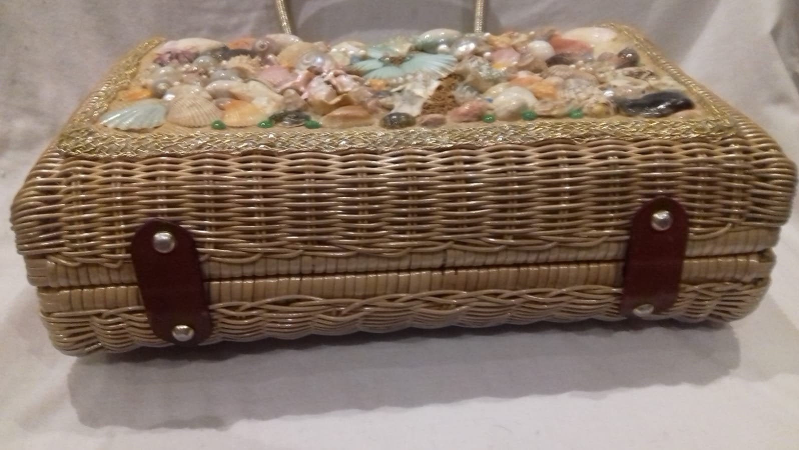 1950‘s british GPO bag 1950s Rare Large Shell Basket Bag / 1950s Decorative Shell