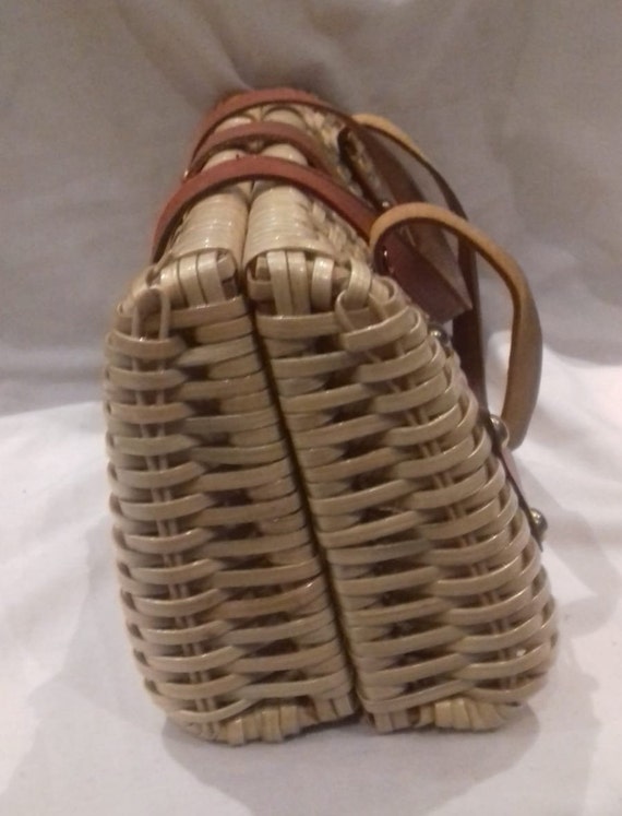 1950s Basket Bag / 50s wicker and leather Handbag… - image 6