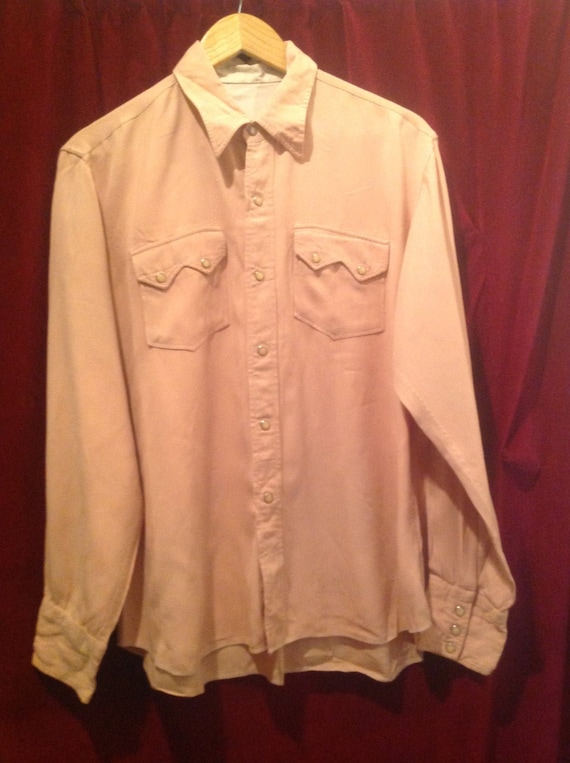 Gaberdine Shirt Pink 1950s / Western Shirt Pink /
