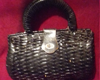 1950s Black Ladies Vintage Basket Bag