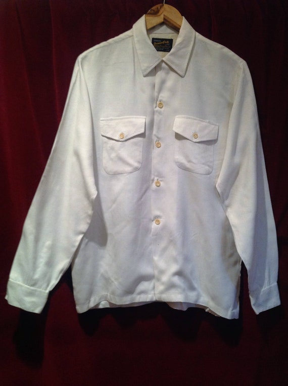 1940s 50s Rayon Shirt With a Loop Button/ Buttons Down Front-long 