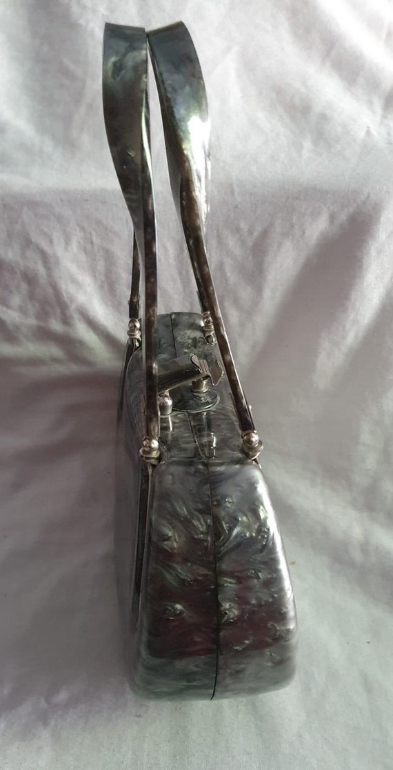 1950s Grey Marbleised lucite Handbag/ purse / Lab… - image 5