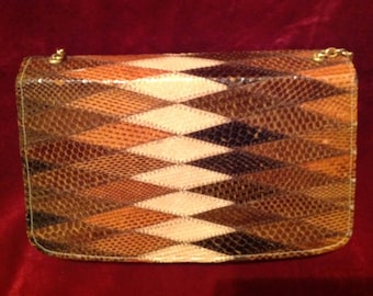 Bolso de mano vintage de cuero para mujer de los años 50/60 / Bolsos Hamilton fabricados en Inglaterra / Frente con estampado de diamantes