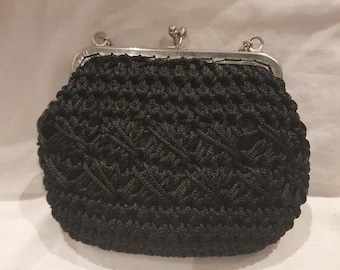 Vintage Raffia Black Handbag / Purse