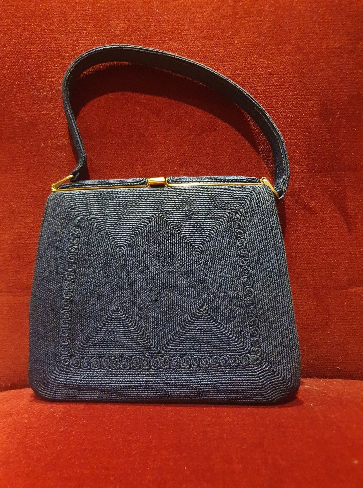 1940s- 50s Navy Blue CORDE' Handbag - Purse / 40s -50s Navy Blue