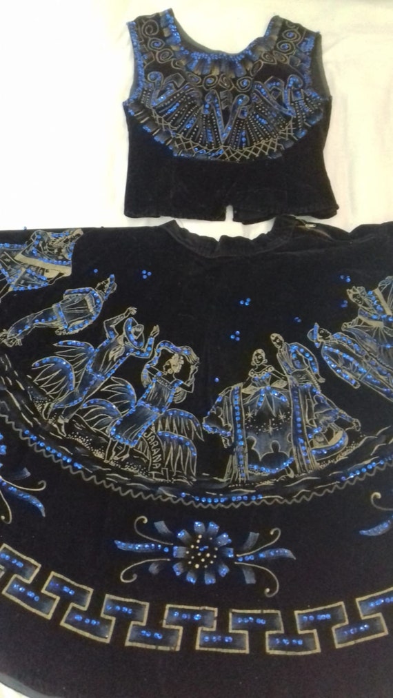 1950s Vintage Mexican Beaded Velvet Skirt and Top/