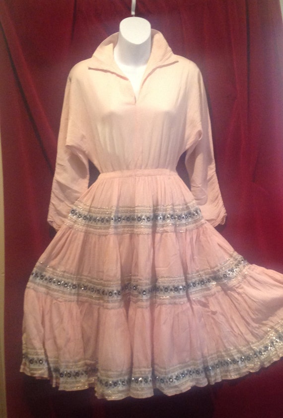 1950s Mexican Pink Dress / 50s Patio Squaw Pink Dr