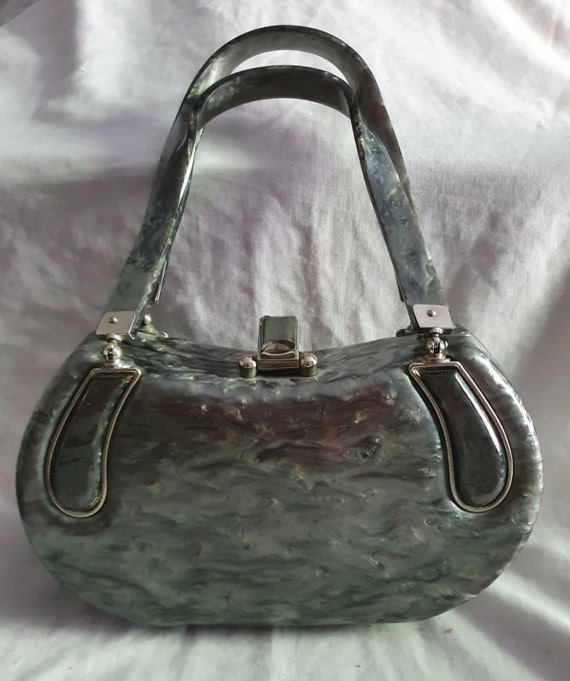 1950s Grey Marbleised lucite Handbag/ purse / Lab… - image 9