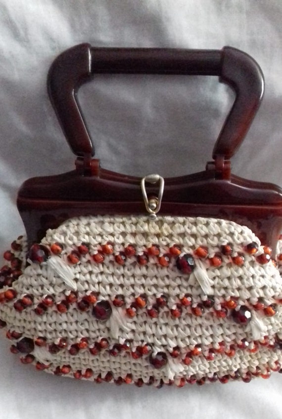 A 1940s -50s Small Vintage Brown Handbag/purse  w… - image 8