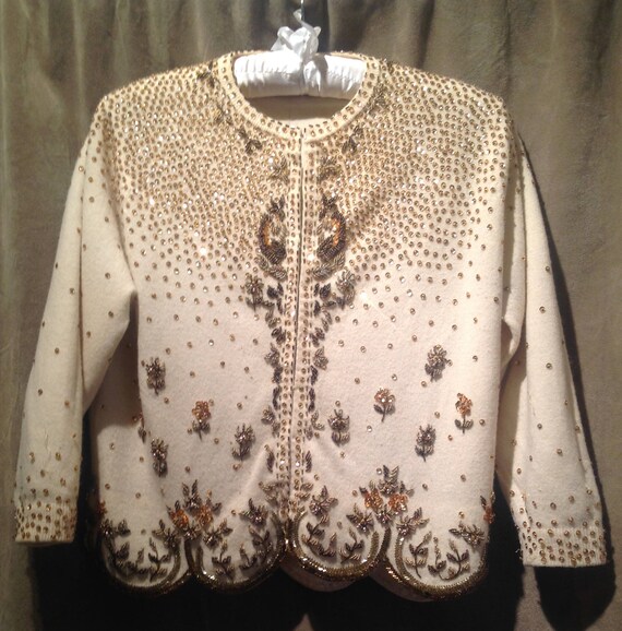 1950s Vintage Beaded Cardigan / Sweater / Flower B