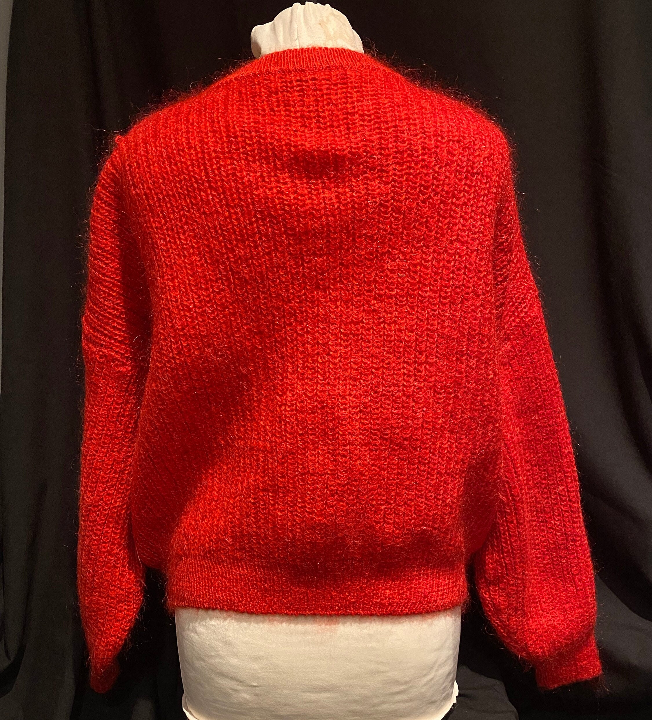 Vintage Mohair Embroidered Button Up Cardigan Red 14 16 18
