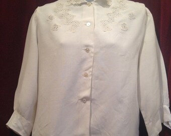 Camicetta da donna vintage anni '40/'50 con rifiniture in pizzo / Spitzen Klassc / 42