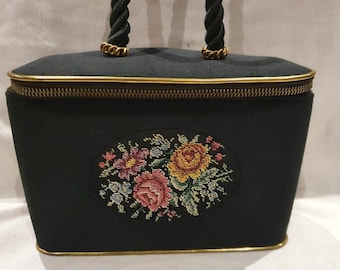 Bolso/monedero pequeño vintage de cuerpo duro con tapiz, raro, de los años 30 y 40, bolso/monedero bordado de los años 30 y 40