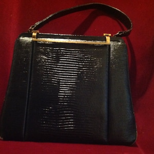 1940s / 50s Rare Ladies Black Leather Handbag / Vintage leather Purse