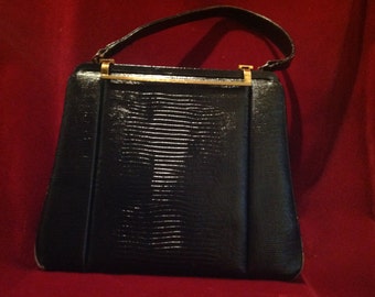 1940s / 50s Rare Ladies Black Leather Handbag / Vintage leather Purse