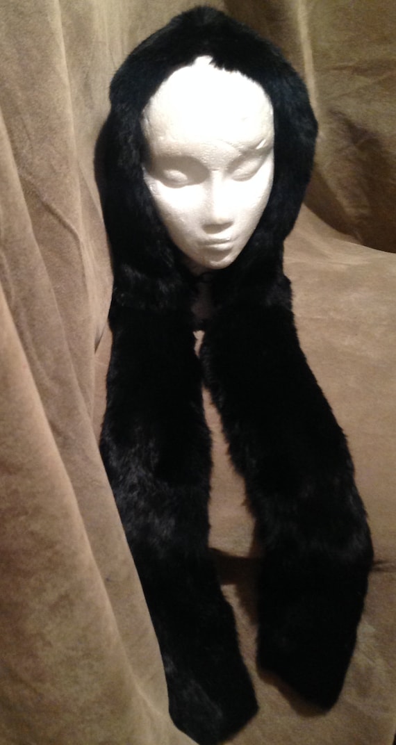 Real Black FUR Hat / Real Fur Hat with a Scarf
