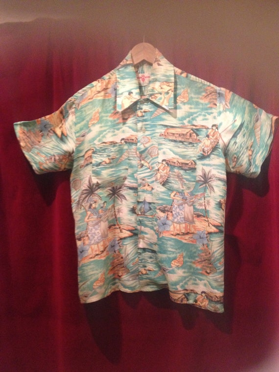 1940s - 50s  FANTASTIC Rayon Hawaiian Shirt - 2 F… - image 1