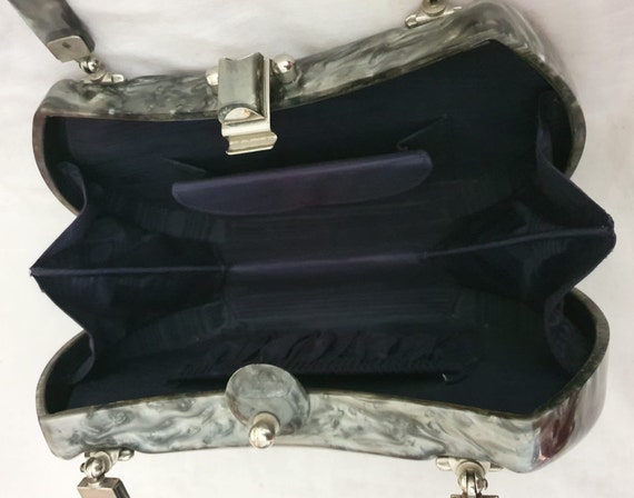 1950s Grey Marbleised lucite Handbag/ purse / Lab… - image 10