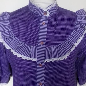 Vintage Gunne Sax Dress / Polka dot / Yoke button front with Ruffles