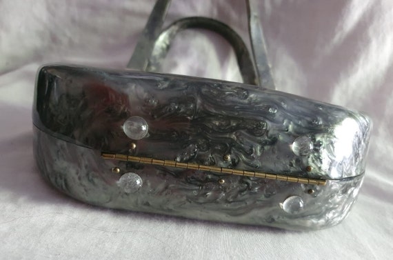 1950s Grey Marbleised lucite Handbag/ purse / Lab… - image 4
