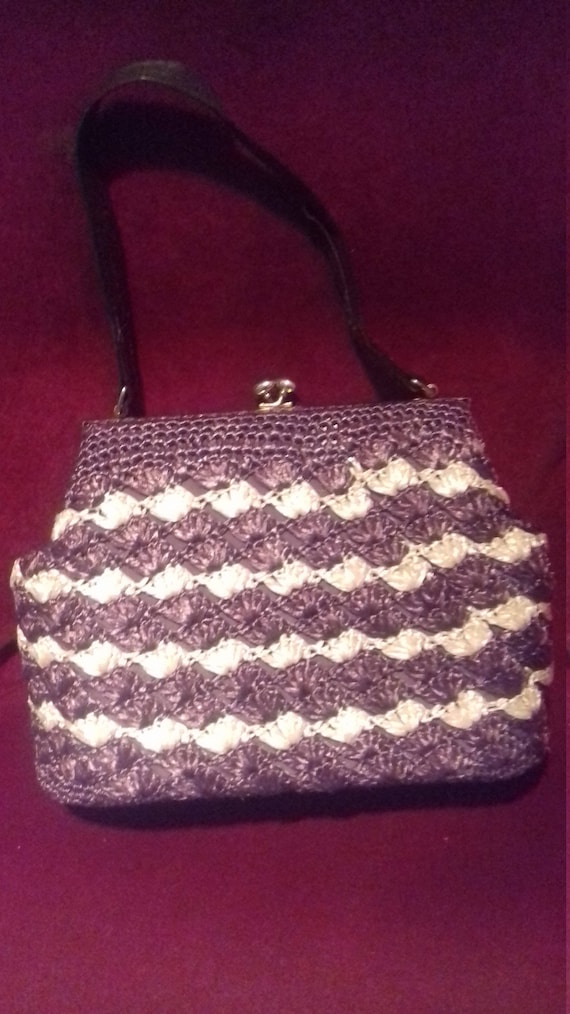 1950s Raffia Vintage ladies Handbag / Raffia Brow… - image 1