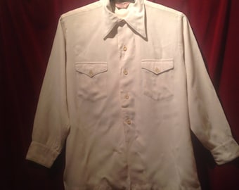 1940s Rayon long sleeve Shirt /  Rayon Cream 40s button down Shirt / label - McCoy