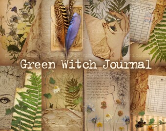 Green Witch journal ~ Journal Kit, Printable Journal Kit, Shabby Junk Journal Kit, Scrapbooking, Book of Shadows, DIY journal