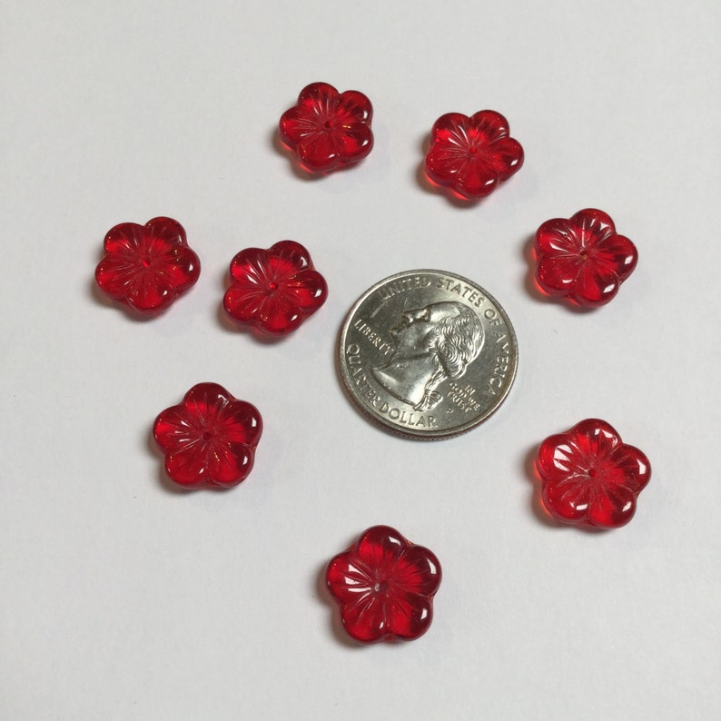 Glass Flower Beads in Red 16 Pieces 488 Etsy