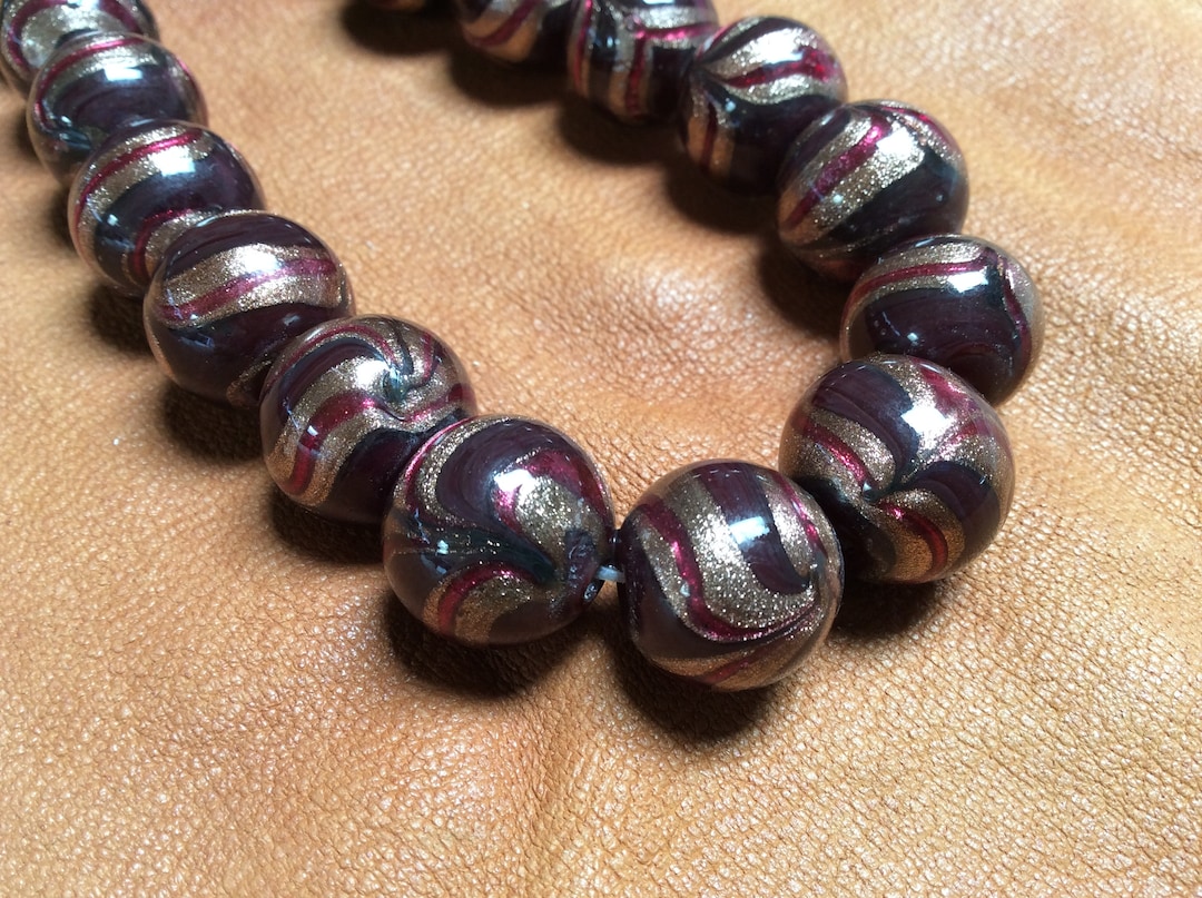 Bronze and Raspberry Glass Round Beads Made in India - 32 Pieces - #937 ...