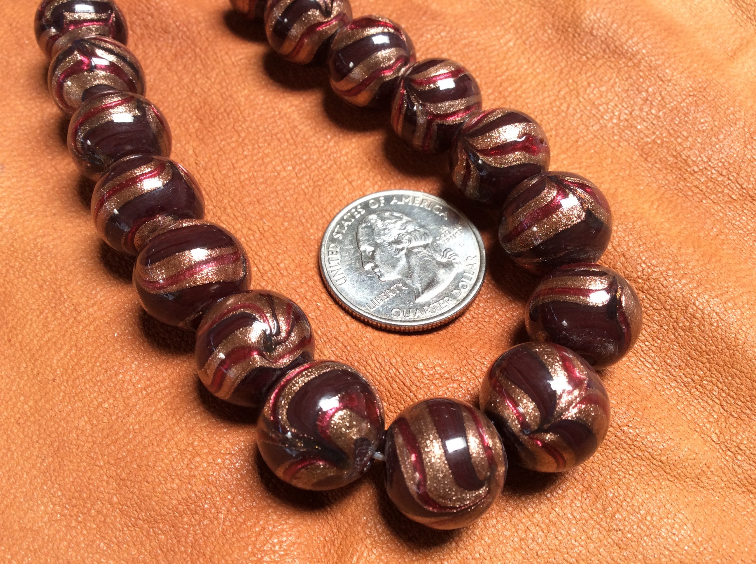 Bronze and Raspberry Glass Round Beads Made in India - 32 Pieces - #937 ...