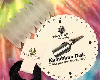 Kumihimo kit - disk, bobbins, weight, satin rattail cord