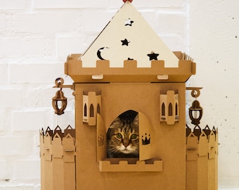 Personalized cat couch. Cat furniture. Cardboard Cat House With Balcons. Custom Cat Fortress