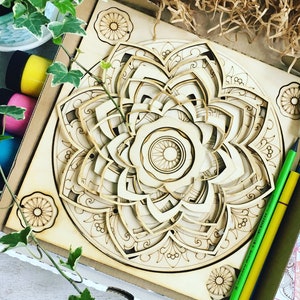 Mandala HEALTH painting kit, Wooden Mandala paint kits for adults, Diy kit for birthday gift, Happy birthday box, Mandala Dotting Kit