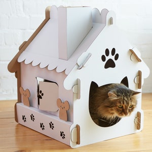 Fortaleza para el gato. Cartón Cat House Con Balcons